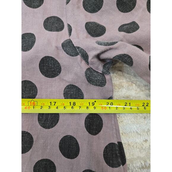 Luca Vanucci Linen Short Sleeve Tunic Top Lagenlook Mauve Purple Polka Dot Large - Picture 5 of 6